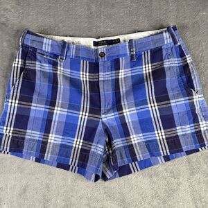 Polo Ralph Lauren Shorts Womens 10 Blue Plaid Linen Blend Preppy Classic Summer